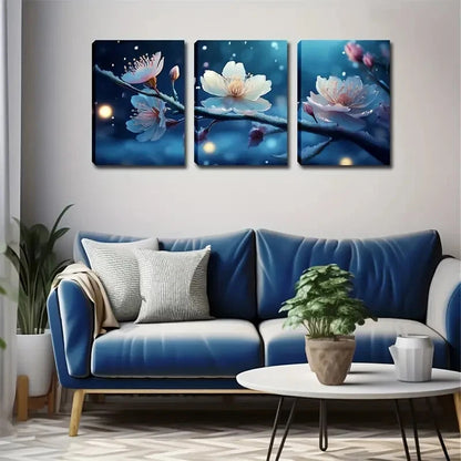 3pcs White Plum Blossoms Pink & White Perfect Wall Art Set Canvas Framed 40x60cm - High Quality Print 100% Australian Made Wall Canvas Ready to Hang - Bella Home Decor