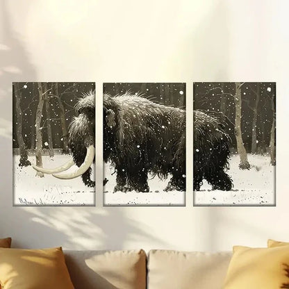 3pcs Majestic Elephants in Snowy Forest Wall Art Set Canvas Unframed - High Quality Print 100% Australian Made Wall Canvas