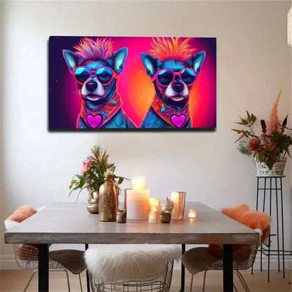Cool Dog With Fashion Glasses Wall Art Canvas Office Home Room Framed 120x60cm