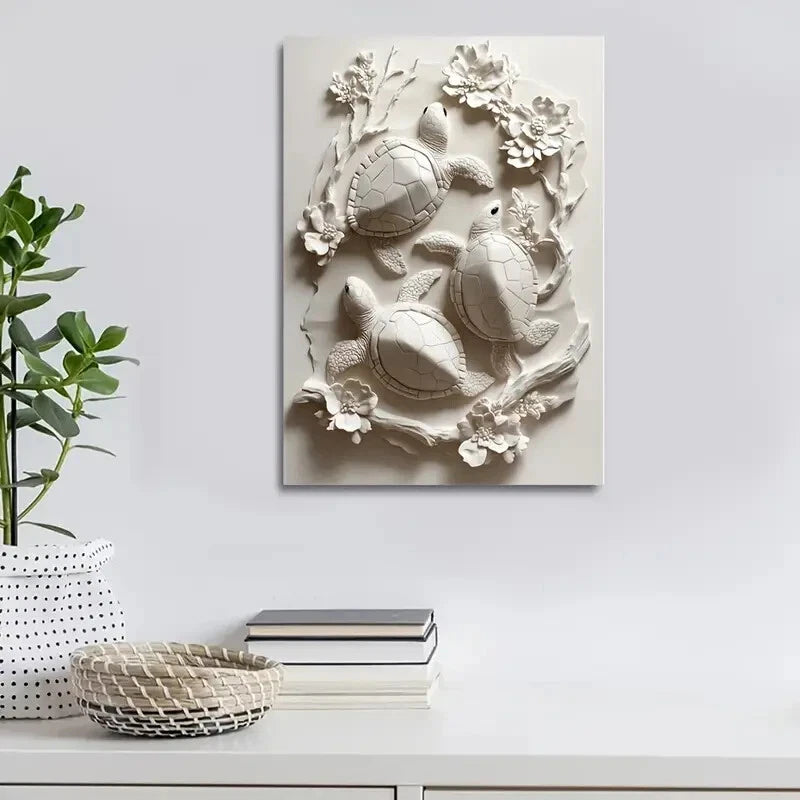 Beautiful Featuring Space Turtles Blossoms Painting 40x60cm Metal Print Ready to Hang - Bella Home Decor