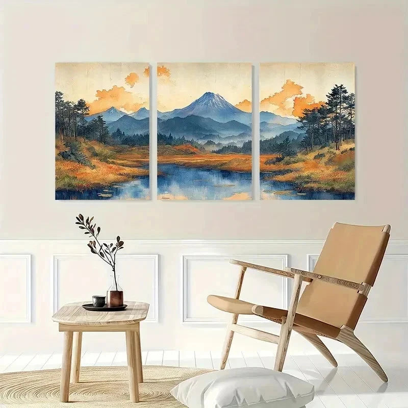 3pcs Hiroshige Ukiyo-E Japanese Vintage Perfect Wall Art Set Canvas Framed 60x90cm - High Quality Print 100% Australian Made Wall Canvas Ready to Hang - Bella Home Decor