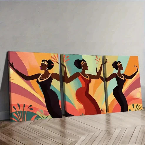 3pcs Dancing African American Women Wall Art Set Canvas Unframed – High Quality Print 100% Australian Made Wall Canvas - Bella Home Decor