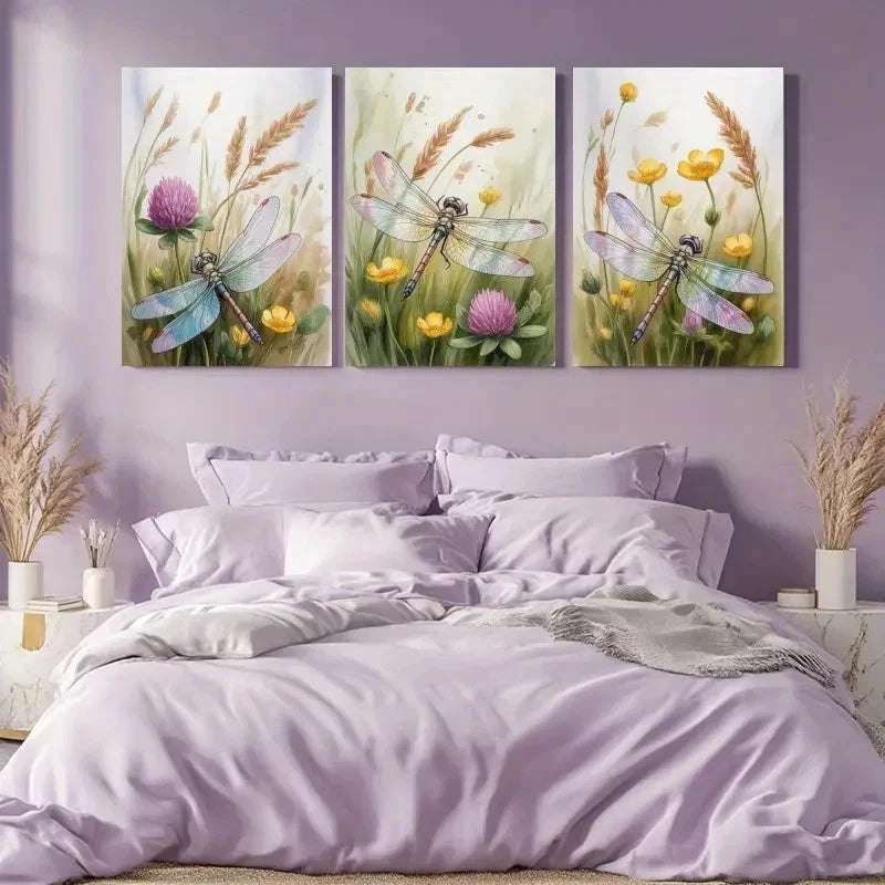 3pcs Dragonfly, Grass Canvas   Wall Art Set Canvas Framed 60x90cm - High Quality Print 100% Australian Made Wall Canvas Ready to Hang - Bella Home Decor