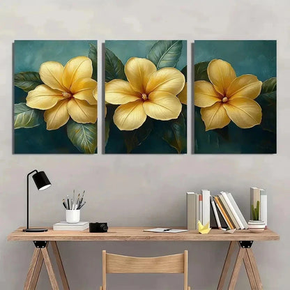3pcs Allamanda Yellow Flower Tropical Perfect Wall Art Set Canvas Framed 50x70cm - High Quality Print 100% Australian Made Wall Canvas Ready to Hang - Bella Home Decor