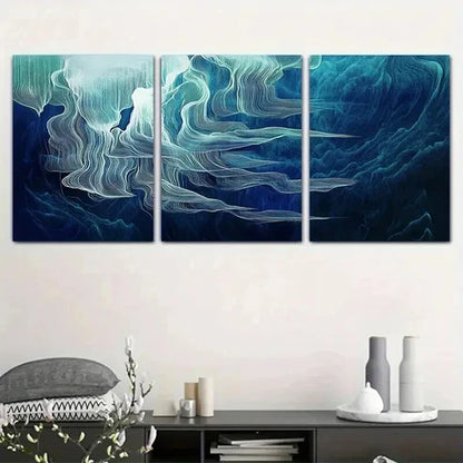 3pcs Abstract Blue & White Ocean Wave Art Set Canvas Unframed - High Quality Print 100% Australian Made Wall Canvas - Bella Home Decor