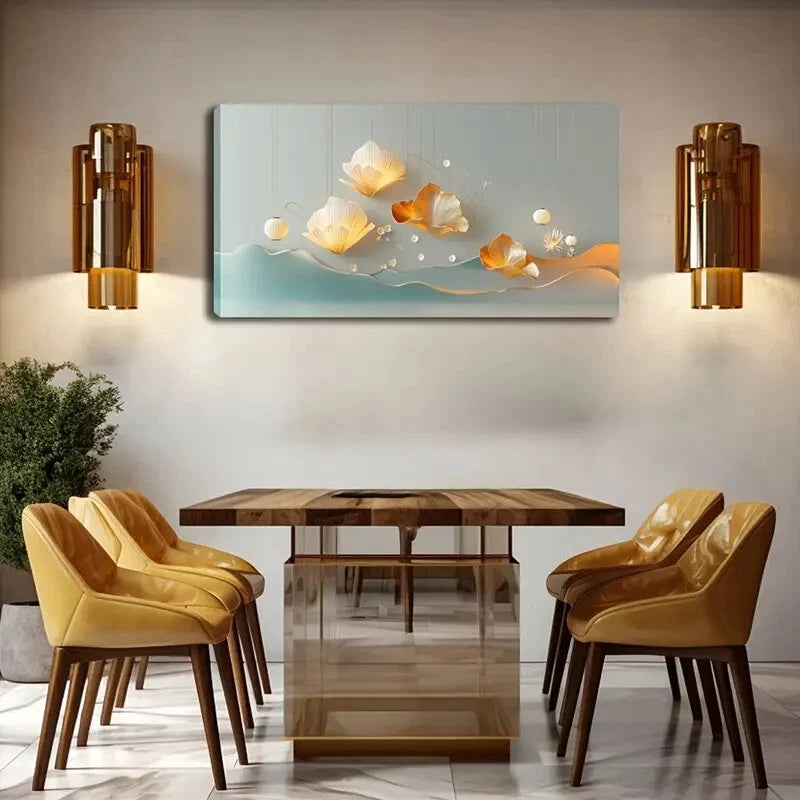 White Flowers And Lanterns Wall Art Canvas Office Home Room Framed 120x60cm - Bella Home Decor