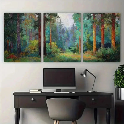 3pcs Mid-Century Forest Landscape Perfect Wall Art Set Canvas Framed 50x70cm - High Quality Print 100% Australian Made Wall Canvas Ready to Hang