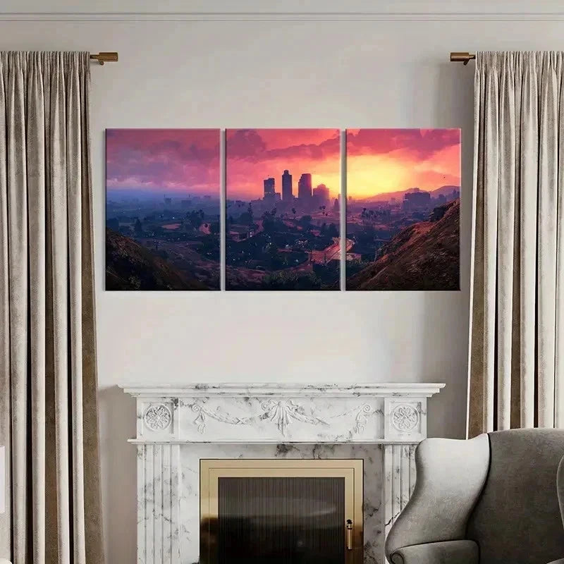 3pcs City Landscape & Sunset Anime Style Wall Art Set Canvas Framed 50x70cm - High Quality Print 100% Australian Made Wall Canvas Ready to Hang - Bella Home Decor