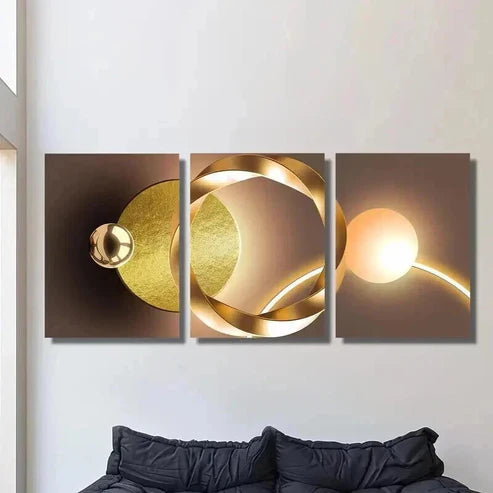 3pcs Abstract Geometry Golden Luxury Wall Art Canvas Unframed - High Quality Print 100% Australian Made Wall Canvas - Bella Home Decor