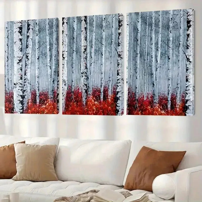 3pcs Grey Reddish Birch Forest Abstract Wall Art Set Canvas Framed 50x70cm - High Quality Print 100% Australian Made Wall Canvas Ready to Hang - Bella Home Decor