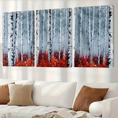 3pcs Grey Reddish Birch Forest Abstract Wall Art Set Canvas Framed 50x70cm - High Quality Print 100% Australian Made Wall Canvas Ready to Hang - Bella Home Decor
