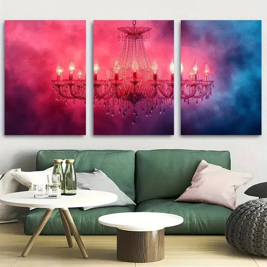 3pcs Crystal Chandelier Elegant Pink Abstract Wall Art Set Canvas Framed 40x60cm - High Quality Print 100% Australian Made Wall Canvas Ready to Hang - Bella Home Decor