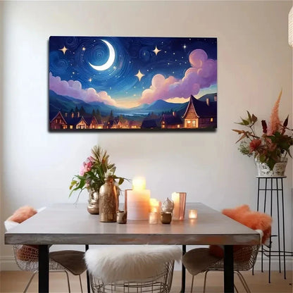 Full Imaginary Sky Moon Clouds Wall Art Canvas Office Home Room Framed 120x60cm