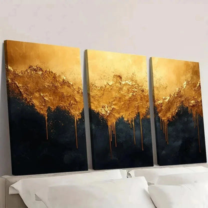 3pcs Vibrant Golden Black Design Wall Art Set Canvas Framed 40x60cm - High Quality Print 100% Australian Made Wall Canvas Ready to Hang