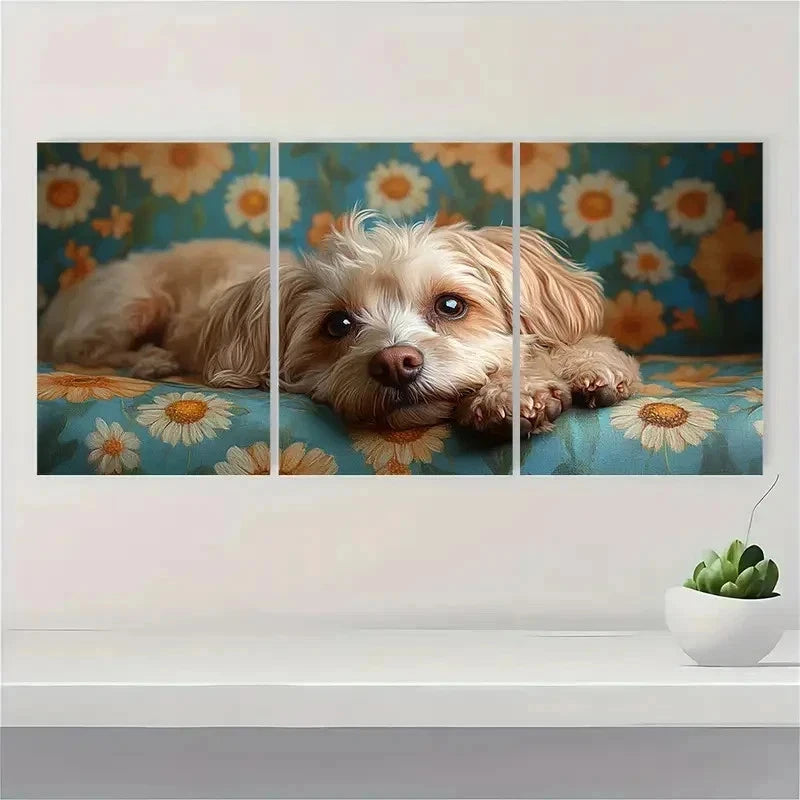 3pcs Lazy Daisy Fine Art Print Dog G   Wall Art Set Canvas Framed 40x60cm - High Quality Print 100% Australian Made Wall Canvas Ready to Hang