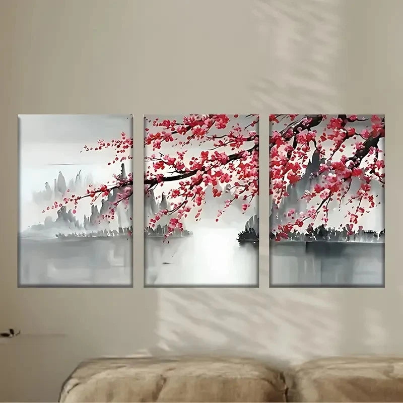 3pcs Vibrant Pink Cherry Blossom Tree Wall Art Set Canvas Framed 60x90cm - High Quality Print 100% Australian Made Wall Canvas Ready to Hang - Bella Home Decor