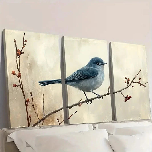3pcs Catbird Painting Grey Catbird gf Wall Art Set Canvas Framed 40x60cm - High Quality Print 100% Australian Made Wall Canvas Ready to Hang