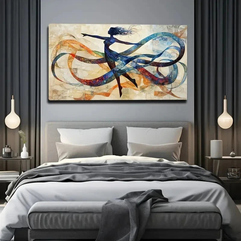 Colorful Ribbon Dancing People Wall Art Canvas Office Home Room Framed 120x60cm