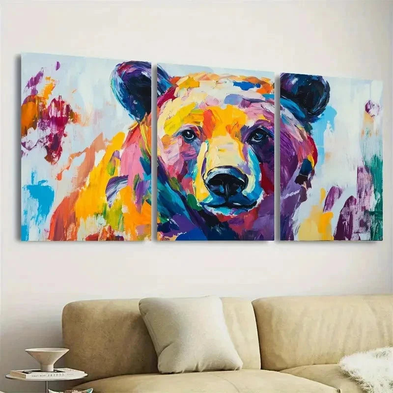 3pcs Vibrant Abstract Bear Wall Art Set Canvas Framed 60x90cm - High Quality Print 100% Australian Made Wall Canvas Ready to Hang - Bella Home Decor