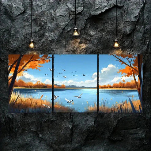 3pcs Peaceful Autumn Scenery Blue Sky Perfect Wall Art Canvas Unframed - High Quality Print 100% Australian Made Wall Canvas