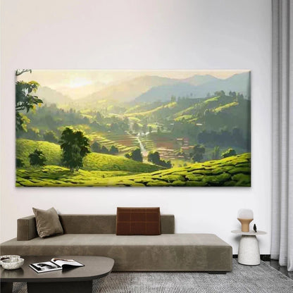 Green Hill & Mountain Valley Wall Art Canvas Office Home Room Framed 120x60cm - Bella Home Decor