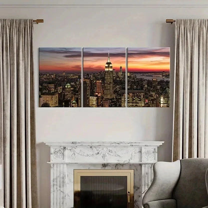 3pcs New York Empire State Building Wall Art Set Canvas Framed 50x70cm - High Quality Print 100% Australian Made Wall Canvas Ready to Hang