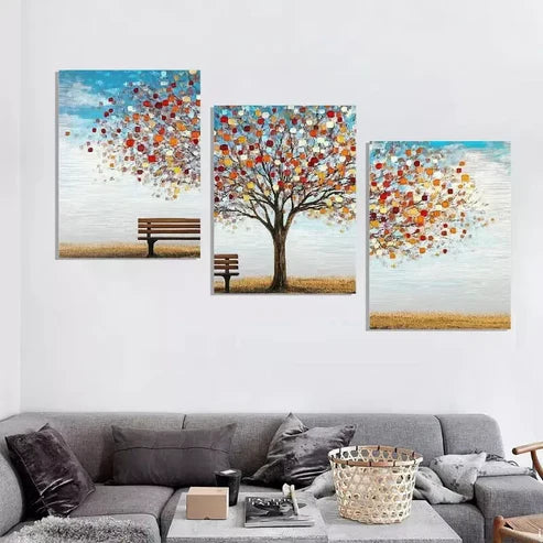 3pcs Decorative Abstract Colorful Tree Art Set Canvas Unframed - High Quality Print 100% Australian Made Wall Canvas - Bella Home Decor