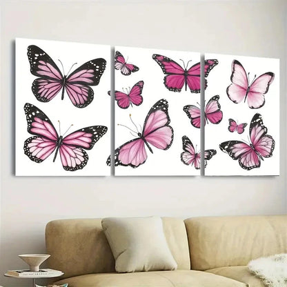 3pcs Farm Style, Pink Butterfly Des Wall Art Set Canvas Framed 50x70cm - High Quality Print 100% Australian Made Wall Canvas Ready to Hang