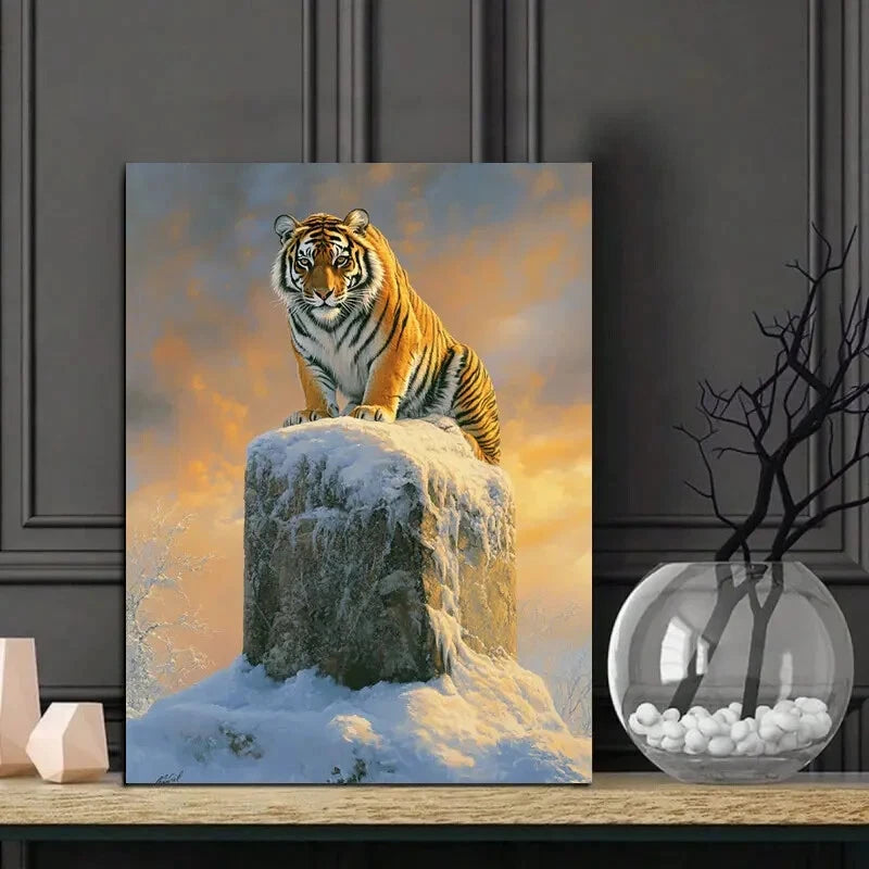 Majestic Tiger, Basking in The Golden Glow of Sunrise 40x60cm Metal Print Ready to Hang - Bella Home Decor