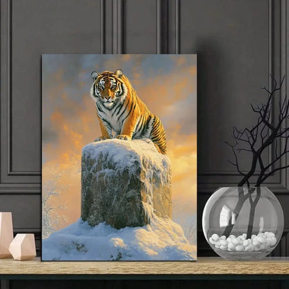Majestic Tiger, Basking in The Golden Glow of Sunrise 40x60cm Metal Print Ready to Hang - Bella Home Decor