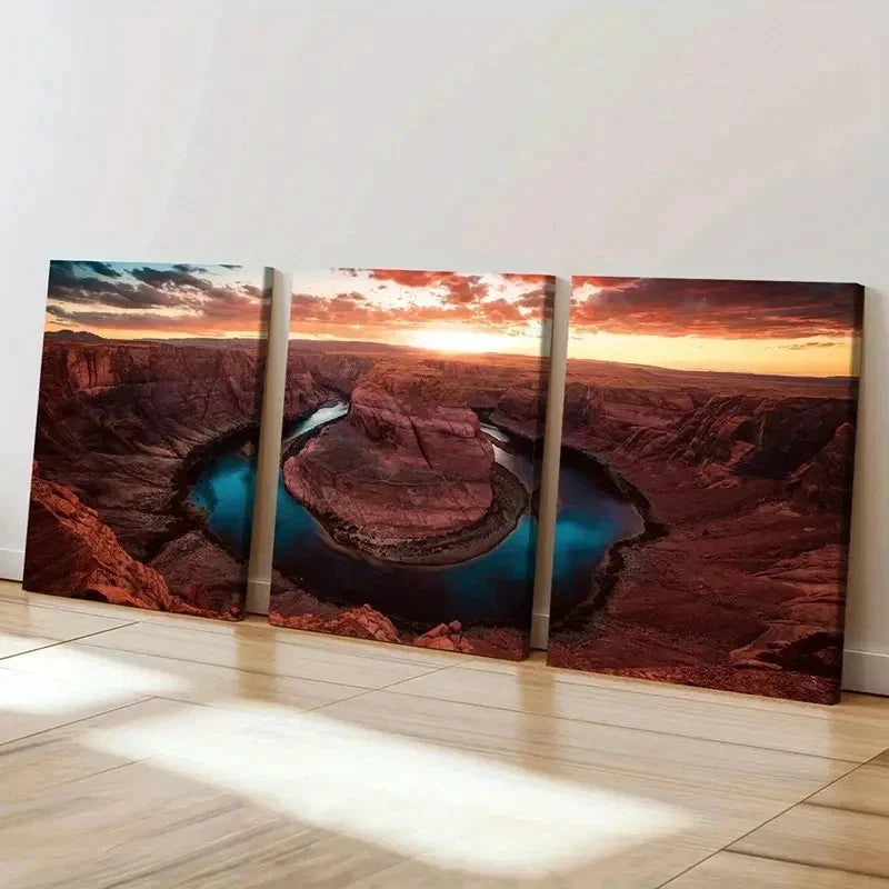 3pcs Mountain Boulders At Sunset Natural Wall Art Set Canvas Framed 50x70cm - High Quality Print 100% Australian Made Wall Canvas Ready to Hang
