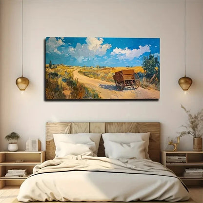 Rustic Country Road Wooden Cows Wall Art Canvas Office Home Room Framed 120x60cm