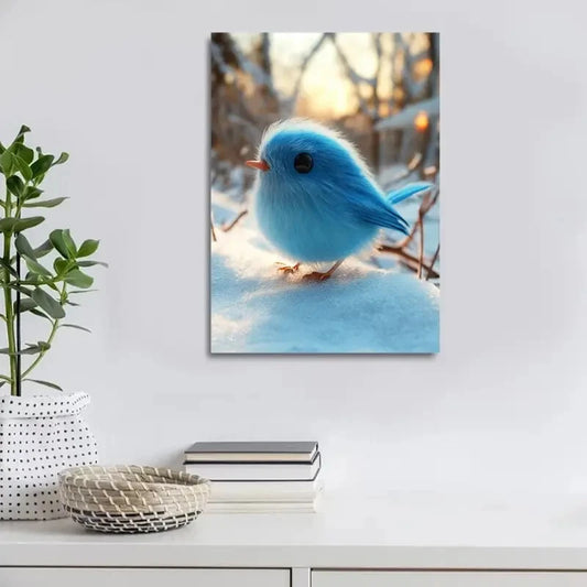 Beautiful Modern Blue Bird on Snow Painting 40x60cm Metal Print Ready to Hang