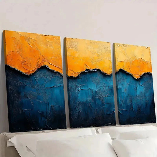 3pcs Blue Textured Abstract Painting YY Wall Art Set Canvas Framed 60x90cm - High Quality Print 100% Australian Made Wall Canvas Ready to Hang
