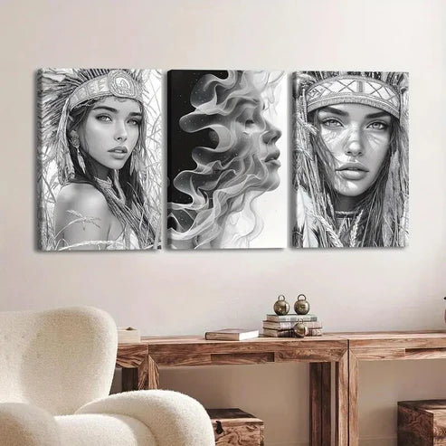 3pcs Elegant Abstract Ladies Gray & White Native Wall Art Set Canvas Unframed - High Quality Print 100% Australian Made Wall Canvas