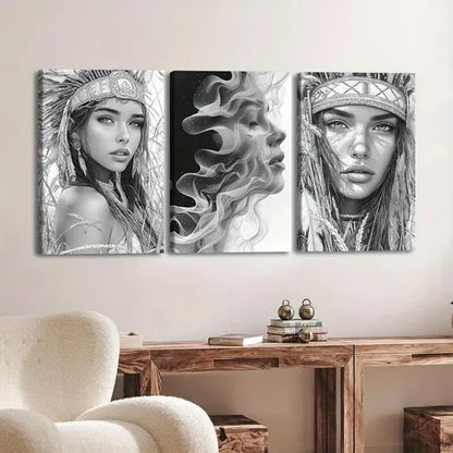3pcs Elegant Abstract Ladies Gray & White Native Wall Art Set Canvas Unframed - High Quality Print 100% Australian Made Wall Canvas