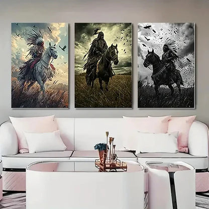 3pcs Tribal Leaders on Horseback Wall Art Set Canvas Unframed - High Quality Print 100% Australian Made Wall Canvas