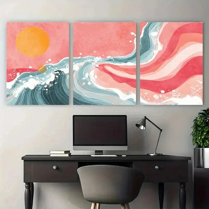 3pcs Abstract Coastal Aesthetic Pink Perfect Wall Art Set Canvas Framed 50x70cm - High Quality Print 100% Australian Made Wall Canvas Ready to Hang - Bella Home Decor
