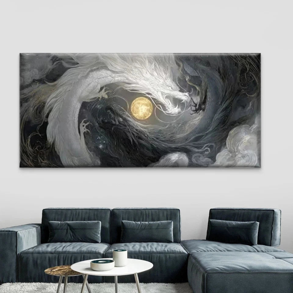 Dragon & Cloud Patterns Wall Art Canvas Office Home Room Framed 120x60cm