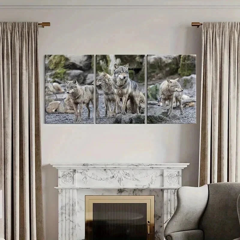 3pcs Pack of Gray Wolves Painting Wall Art Set Canvas Framed 50x70cm - High Quality Print 100% Australian Made Wall Canvas Ready to Hang - Bella Home Decor
