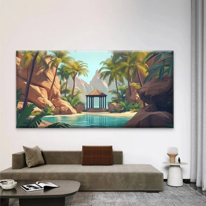 Tropical Island Style Landscape Wall Art Canvas Office Home Room Framed 120x60cm