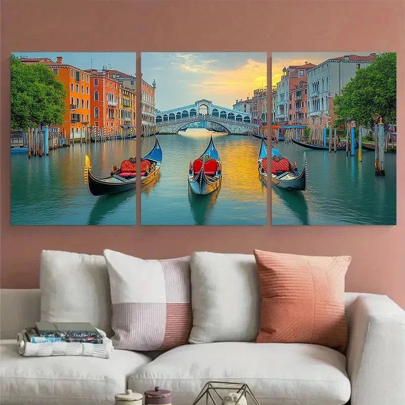 3pcs Gondola Boat And Bridge Rialto Perfect Wall Art Set Canvas Framed 60x90cm - High Quality Print 100% Australian Made Wall Canvas Ready to Hang - Bella Home Decor