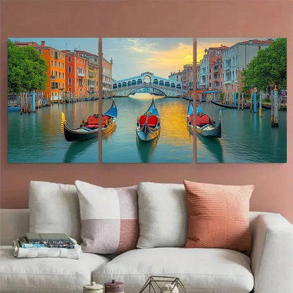 3pcs Gondola Boat And Bridge Rialto Perfect Wall Art Set Canvas Framed 60x90cm - High Quality Print 100% Australian Made Wall Canvas Ready to Hang - Bella Home Decor