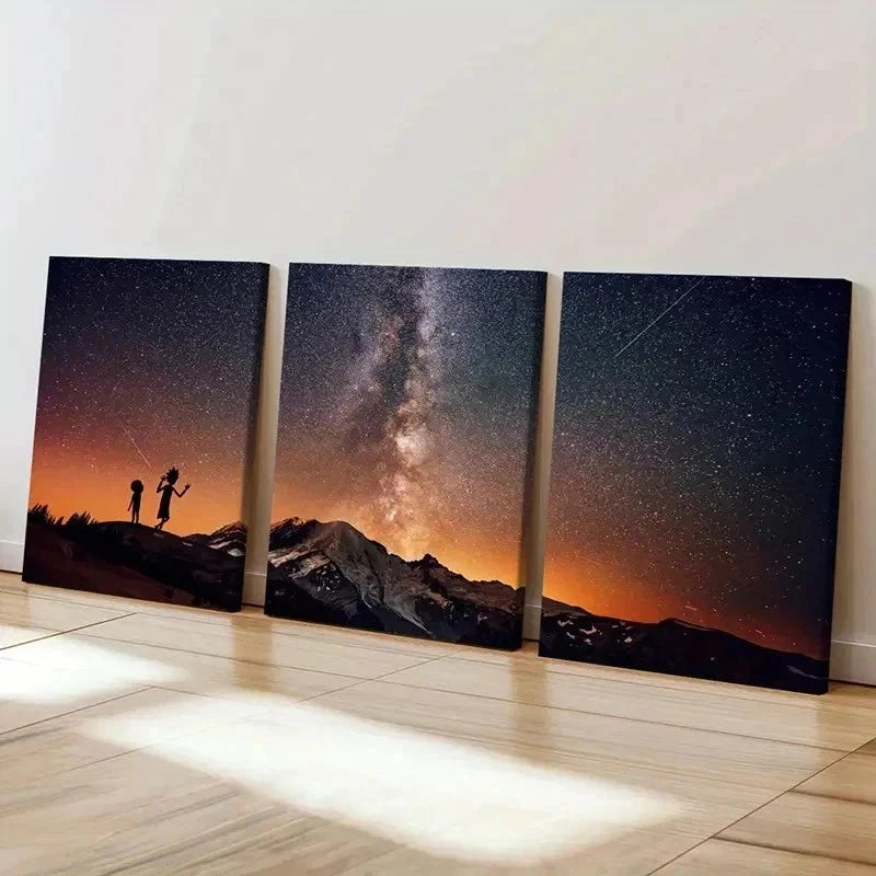 3pcs Classic Cartoon Art Starry Sky Wall Art Set Canvas Framed 60x90cm - High Quality Print 100% Australian Made Wall Canvas Ready to Hang - Bella Home Decor