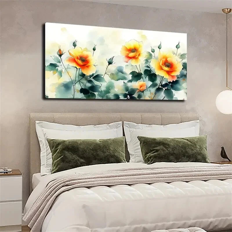 Yellow Flower Décor Vibrant Wall Art Canvas Office Home Room Framed 120x60cm - Bella Home Decor