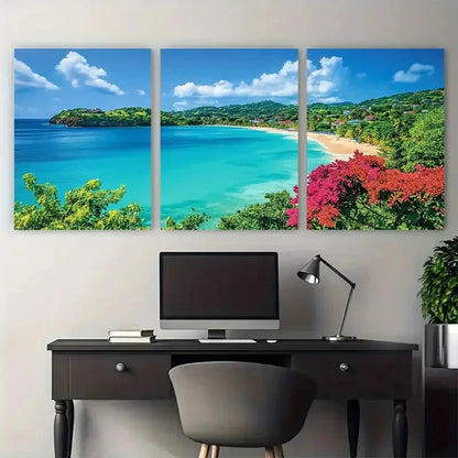 3pcs Tropical Beach Scene Grenada Perfect  Wall Art Set Canvas Framed 60x90cm - High Quality Print 100% Australian Made Wall Canvas Ready to Hang