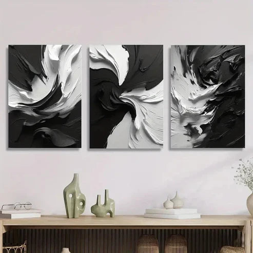 3pcs Abstract Black And White Thick Textured Perfect Wall Art Canvas Unframed – High Quality Print 100% Australian Made Wall Canvas - Bella Home Decor