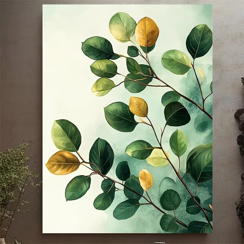 Green Watercolor Leaves Botanical Metal Print Ready to Hang