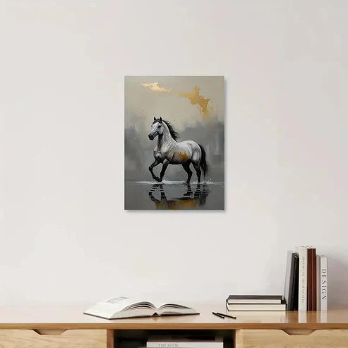 Majestic Horse Black & White Stallion Painting 60x90cm Metal Print Ready to Hang