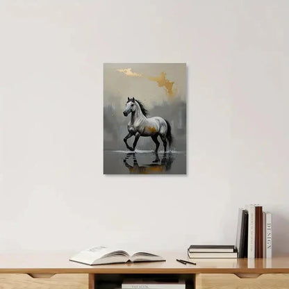 Majestic Horse Black & White Stallion Painting 60x90cm Metal Print Ready to Hang